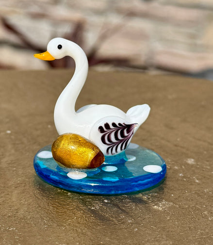 Pier 1 Imports Greta Ceramic Swan Figurine with Golden Egg