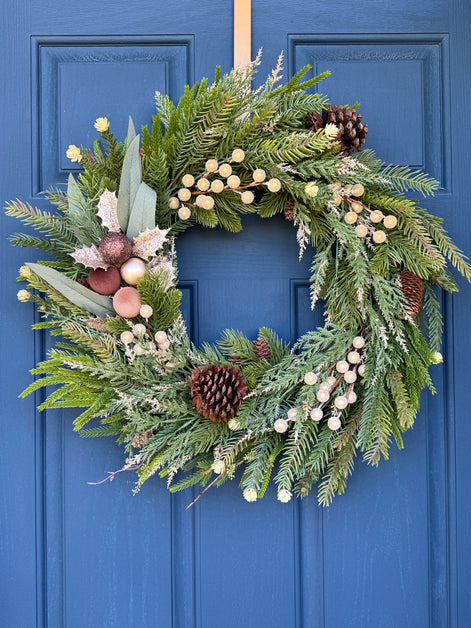 Rustic Winter Pine & Gold Accent Wreath
