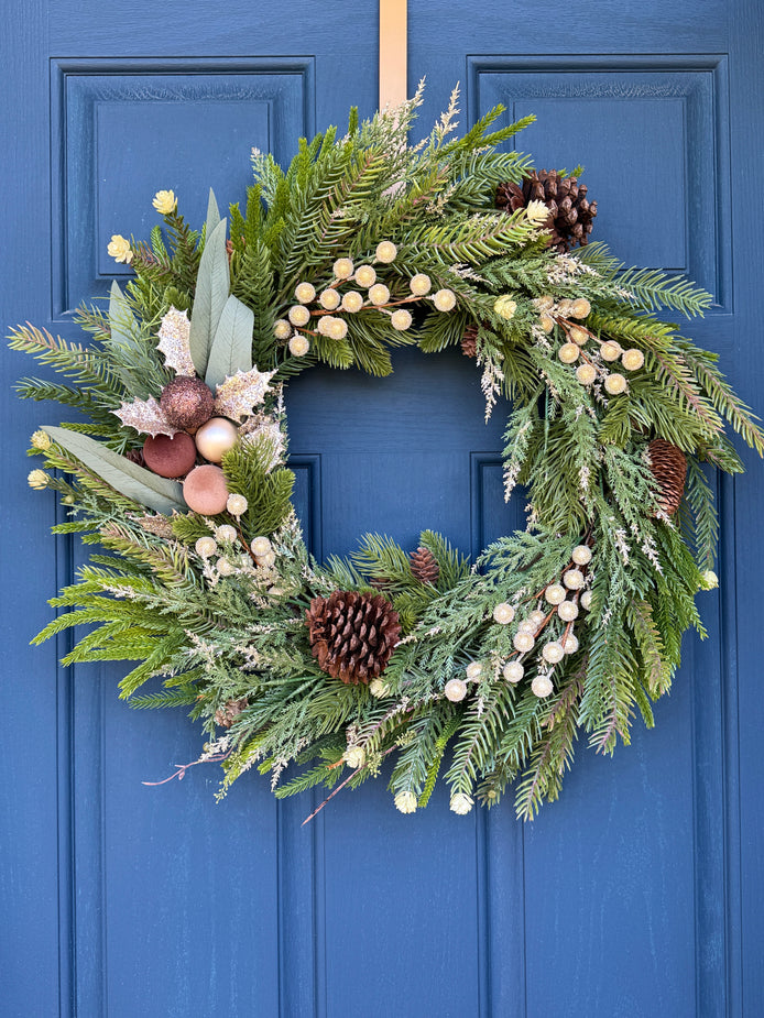 Rustic Winter Pine & Gold Accent Wreath