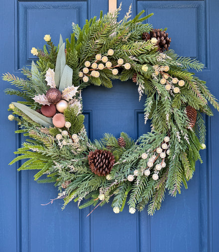 Rustic Winter Pine & Gold Accent Wreath