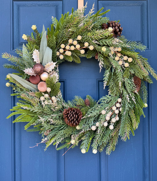 Rustic Winter Pine & Gold Accent Wreath