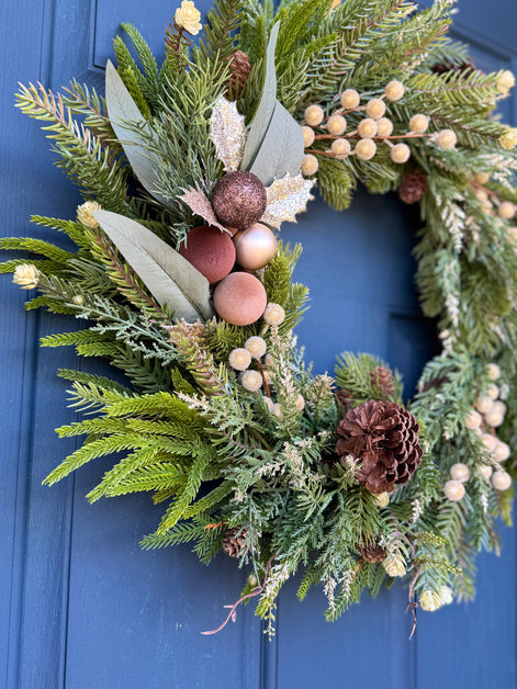 Rustic Winter Pine & Gold Accent Wreath