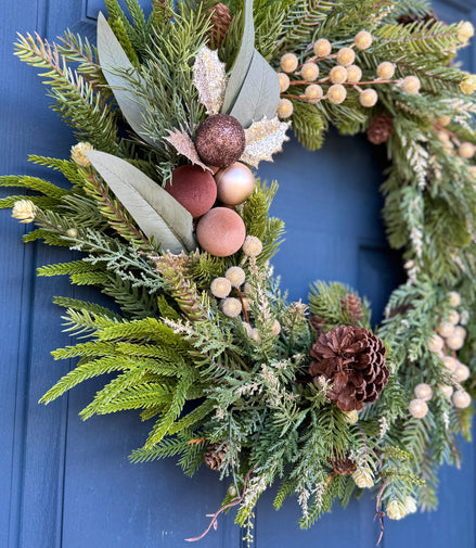 Rustic Winter Pine & Gold Accent Wreath