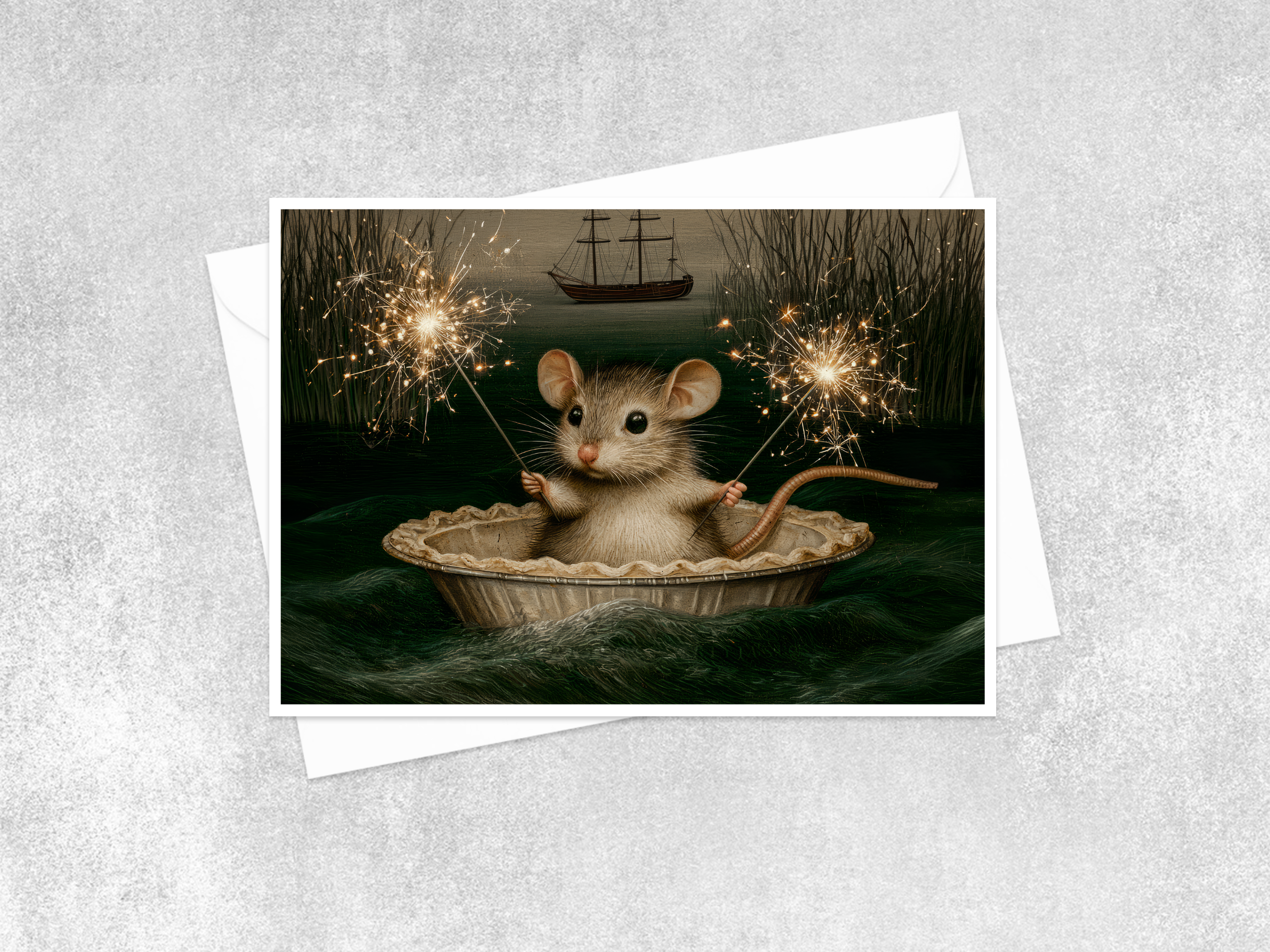 Sparkler Sailor Mouse Blank Greeting Card - 5x7