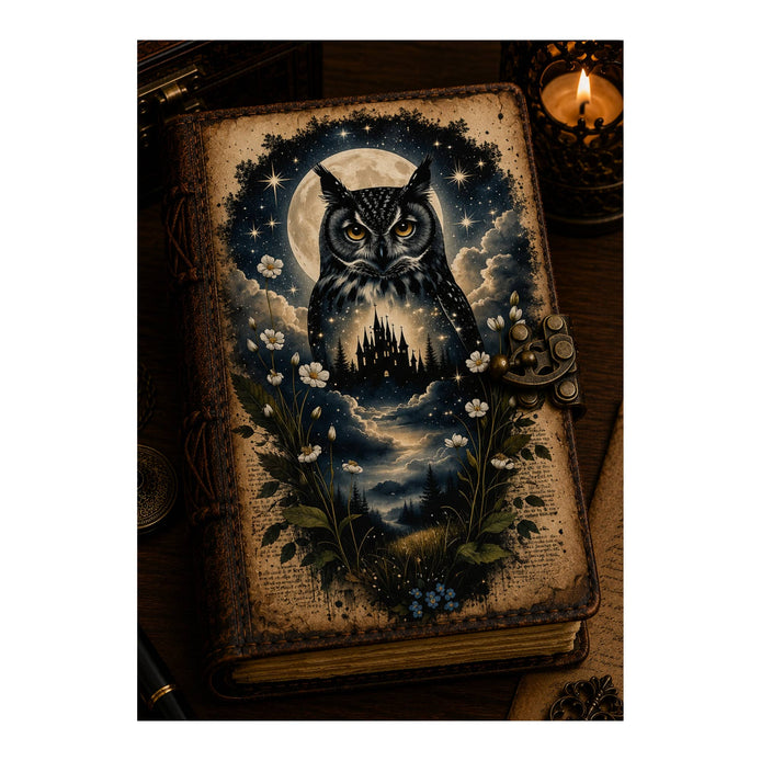 Owl Celestial Moon Leather Diary for Witchy Boutiques Cover