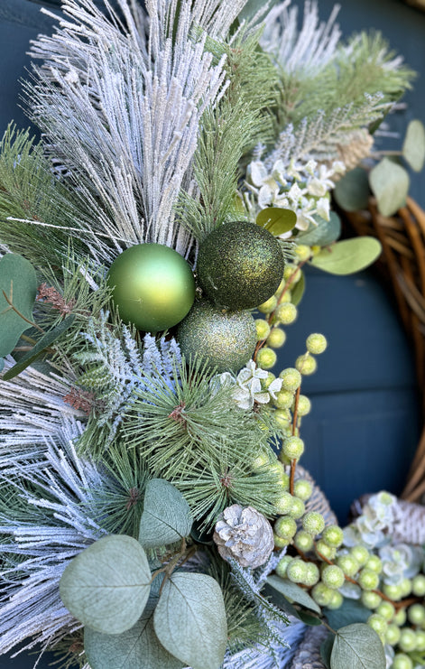 Frosted Evergreen & Pinecone Winter Wreath