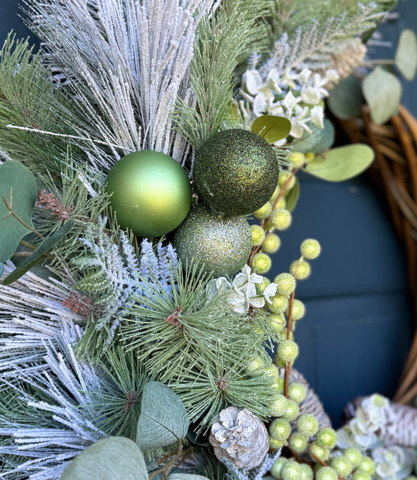 Frosted Evergreen & Pinecone Winter Wreath