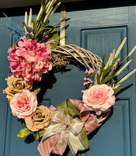 Elegant Pink Hydrangea Wreath