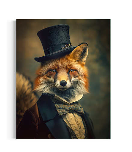 Sophisticated Fox Vintage Portrait Wall Decor - 8x10 PRINT ONLY
