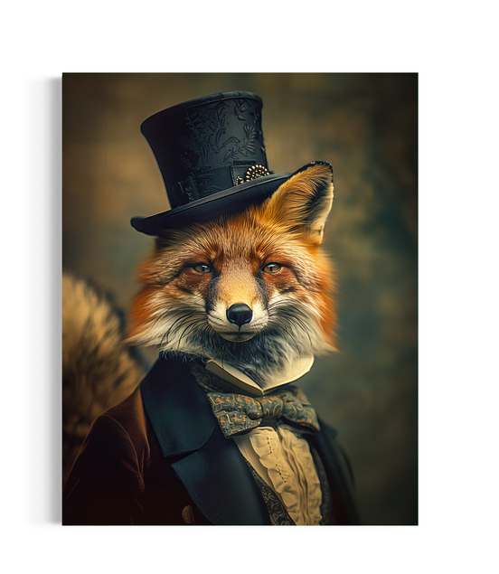 Sophisticated Fox Vintage Portrait Wall Decor - 8x10 PRINT ONLY