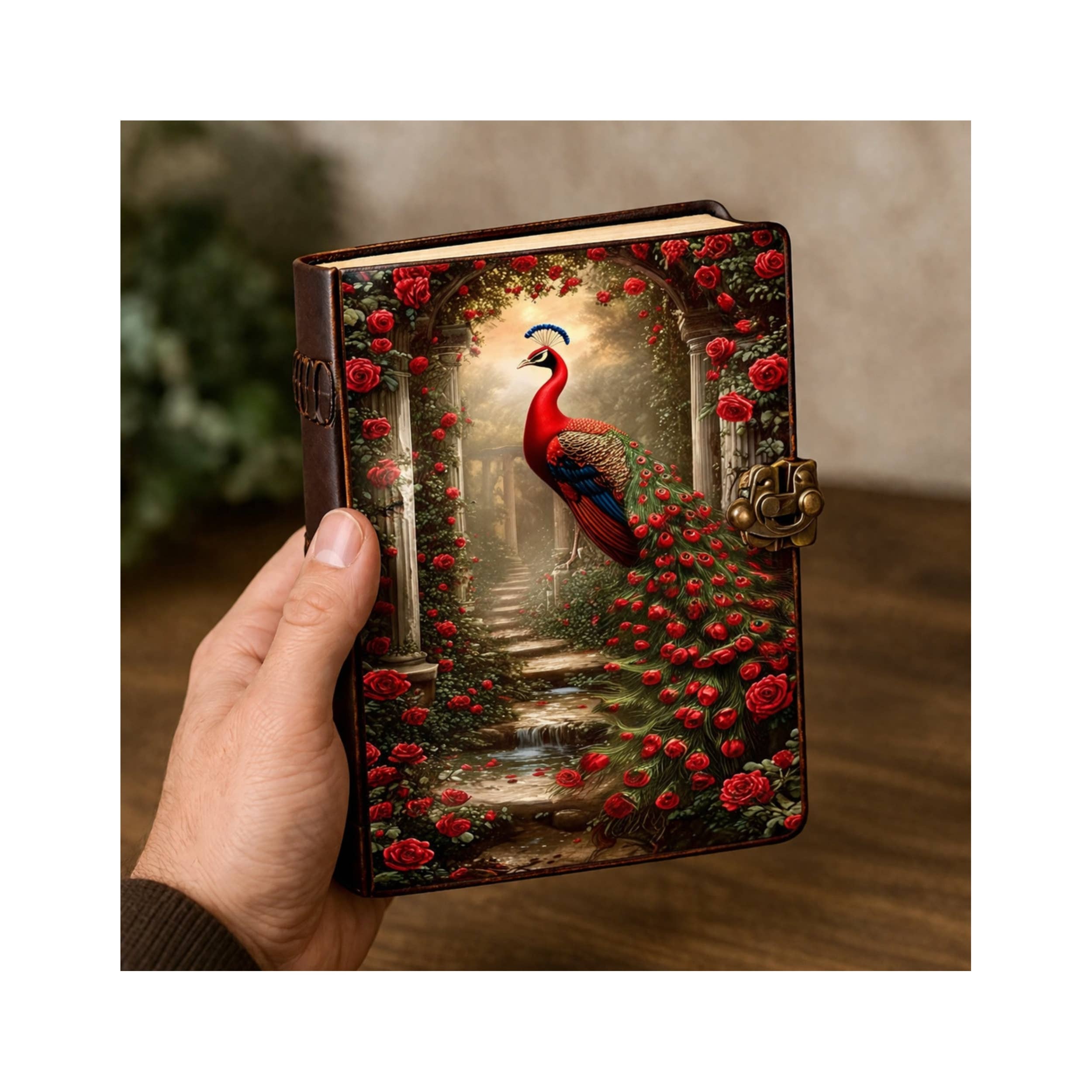 Peacock Leather Journal Vintage Celtic Grimoire Book Cover