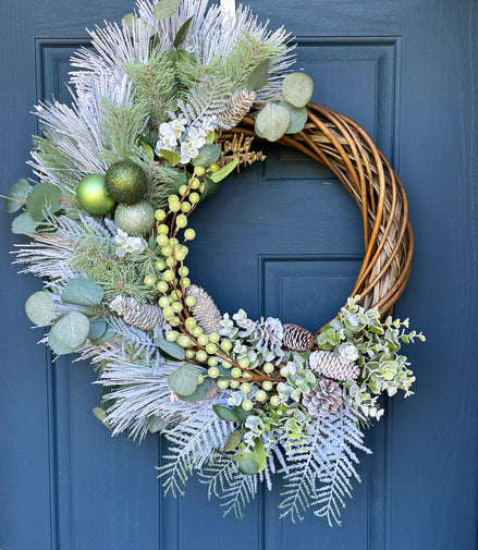 AVAILABLE IN STORE - Frosted Evergreen & Pinecone Winter Wreath