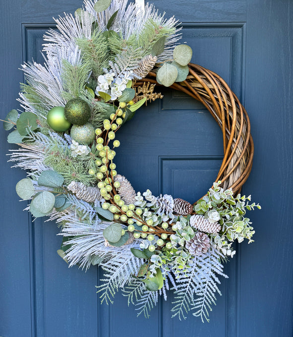 Frosted Evergreen & Pinecone Winter Wreath