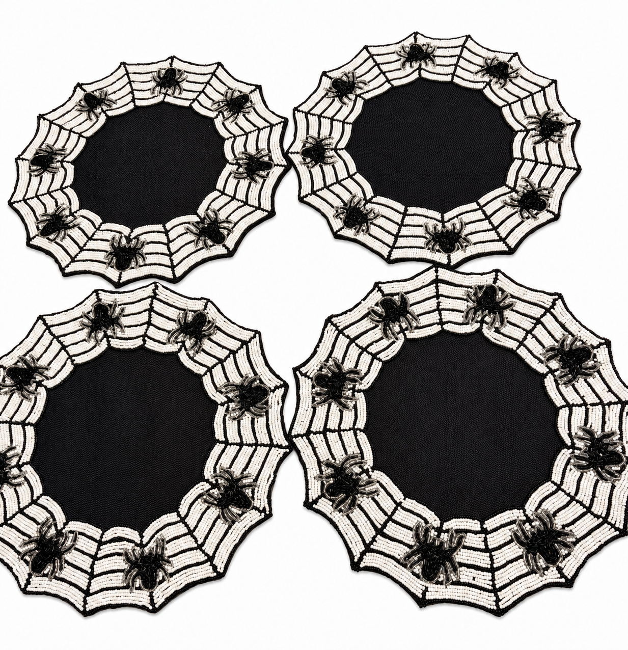 Set of 4 Tahari Halloween Beaded Charger Spider Web Placemats