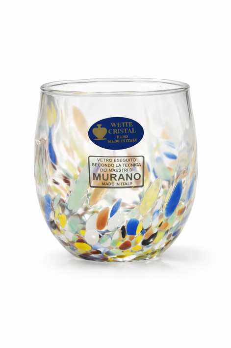 Murano Confetti Stemless Wine Glasses Hand Blown Italy New Set of 2