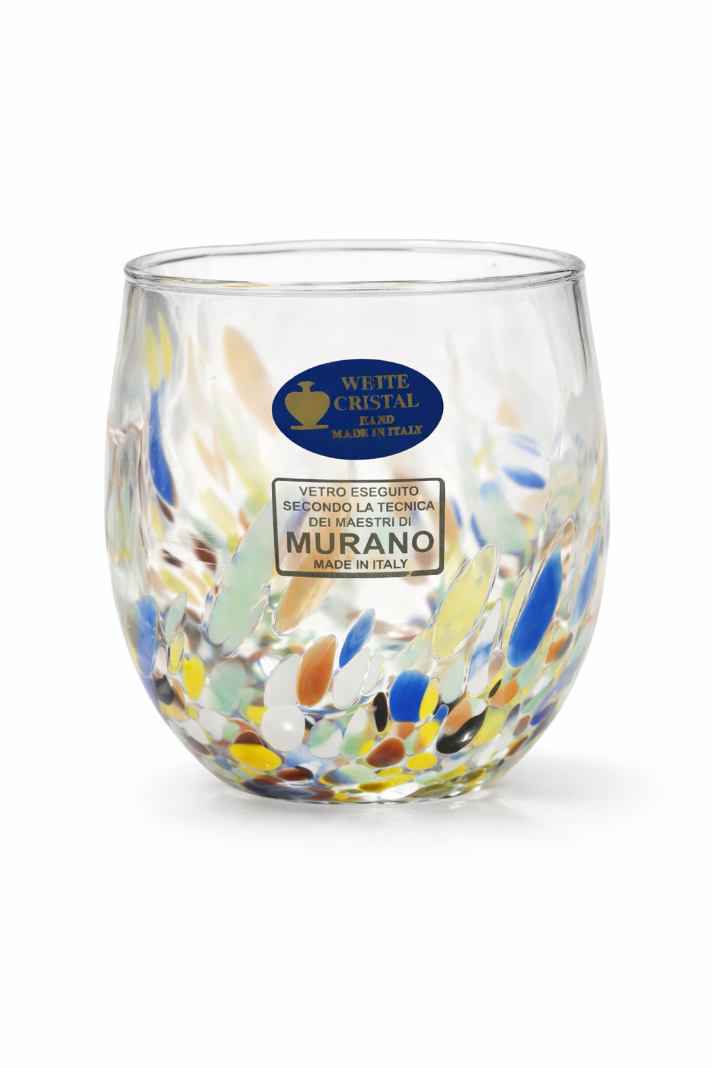 Murano Confetti Stemless Wine Glasses Hand Blown Italy New Set of 2