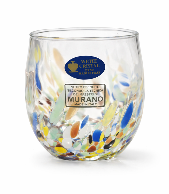 Murano Confetti Stemless Wine Glasses Hand Blown Italy New Set of 2