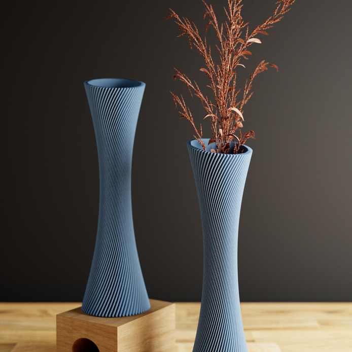 SPIRAL ROSE Vase: Muted Blue / 10 inches / With Insert