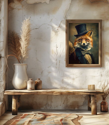 Sophisticated Fox Vintage Portrait Wall Decor - 8x10 PRINT ONLY