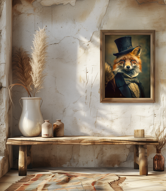 Sophisticated Fox Vintage Portrait Wall Decor - 8x10 PRINT ONLY