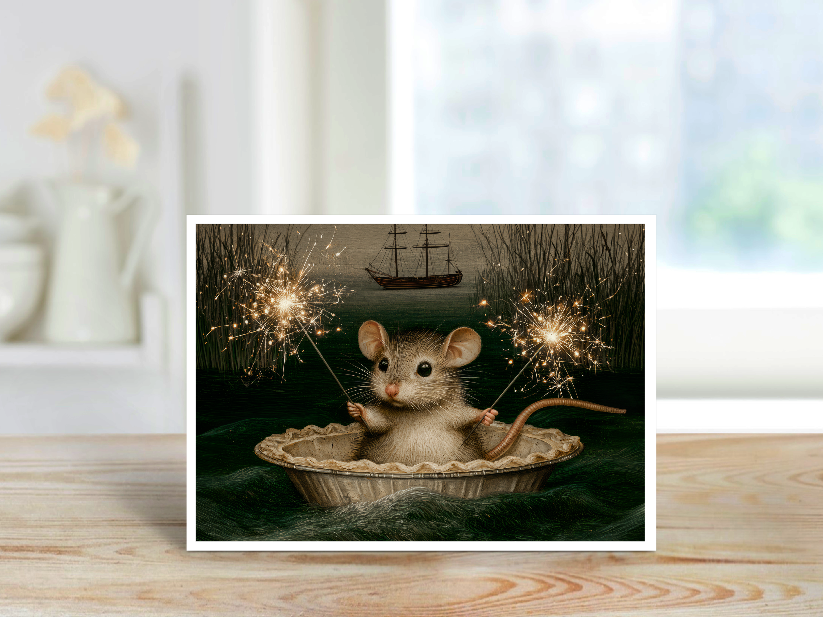 Sparkler Sailor Mouse Blank Greeting Card - 5x7