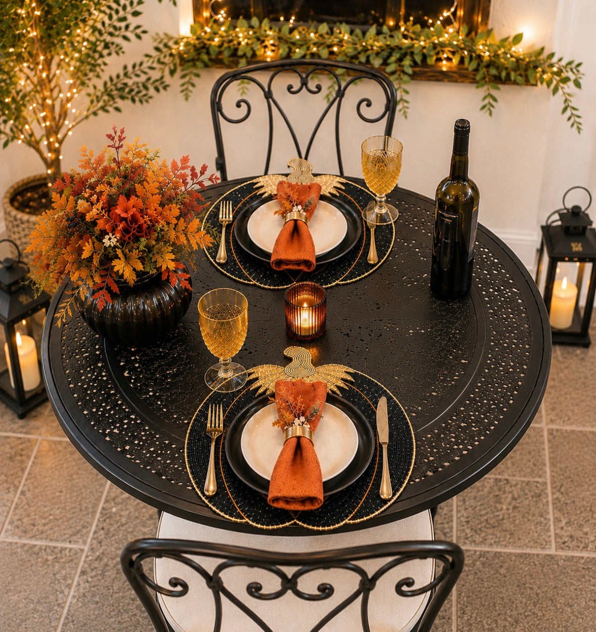 Set of 2 TAHARI HOME Black and Gold Sequin/Beaded Pumpkin Charger