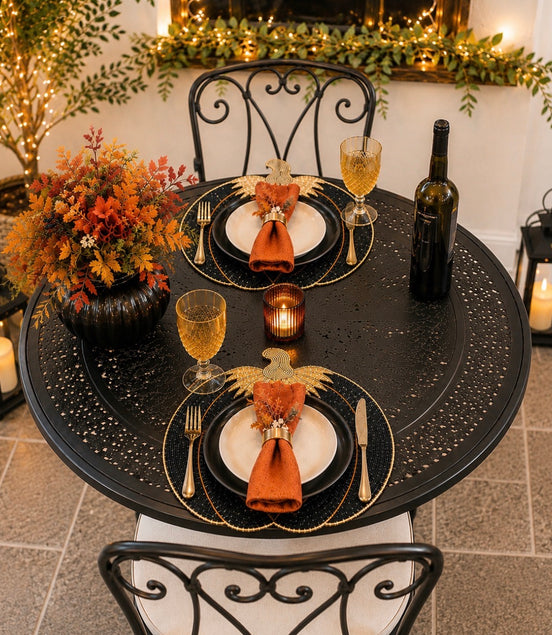 Set of 2 TAHARI HOME Black and Gold Sequin/Beaded Pumpkin Charger