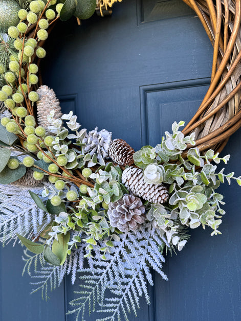 Frosted Evergreen & Pinecone Winter Wreath