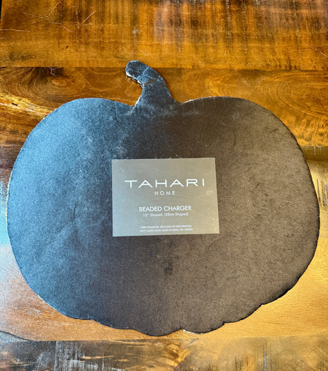 Set of 2 TAHARI HOME Black and Gold Sequin/Beaded Pumpkin Charger
