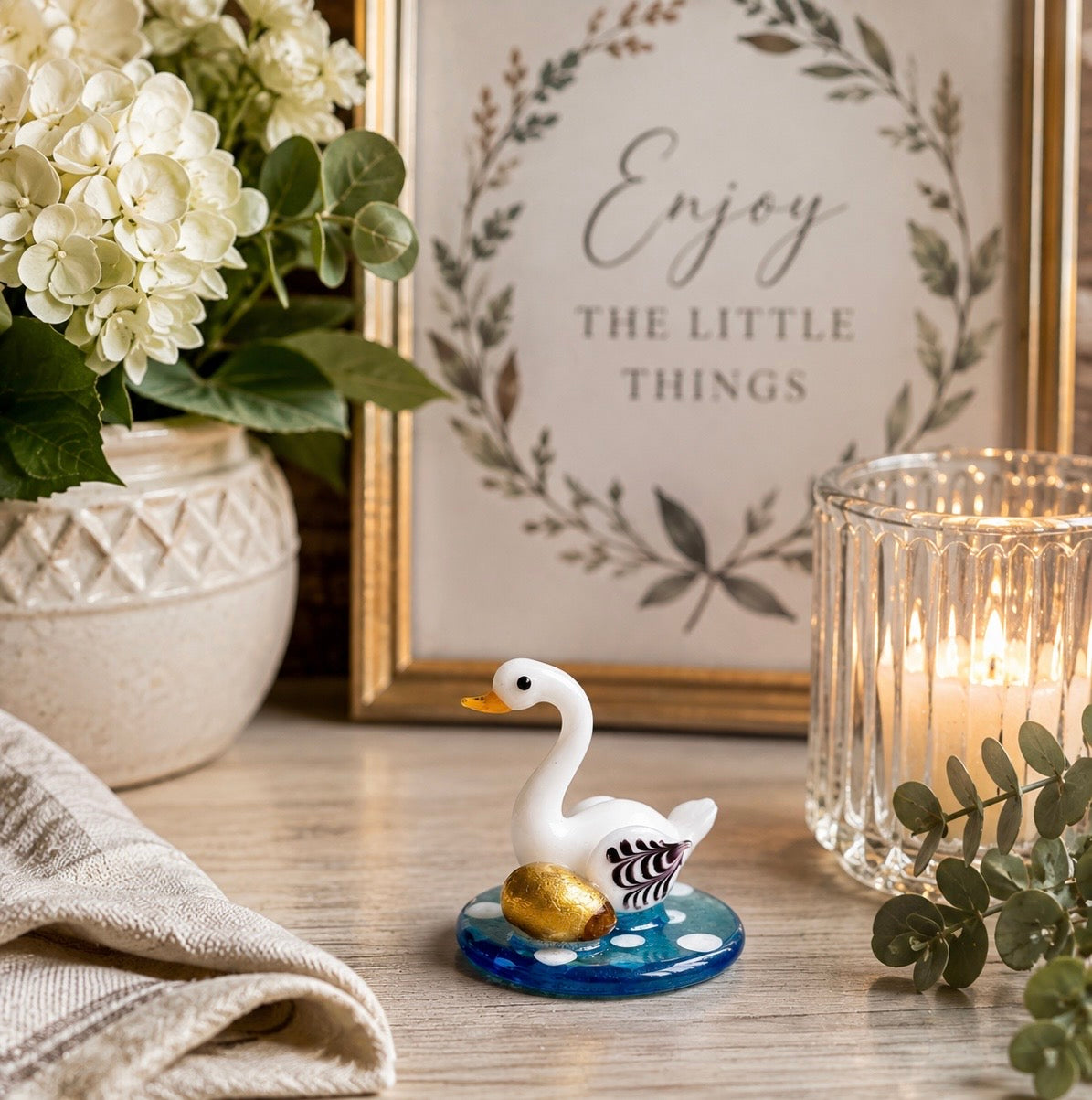 Pier 1 Imports Greta Ceramic Swan Figurine with Golden Egg