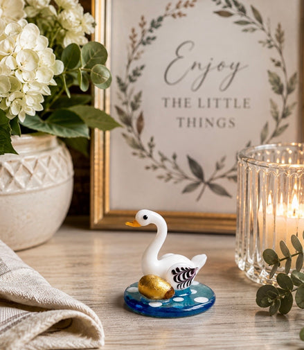 Pier 1 Imports Greta Ceramic Swan Figurine with Golden Egg