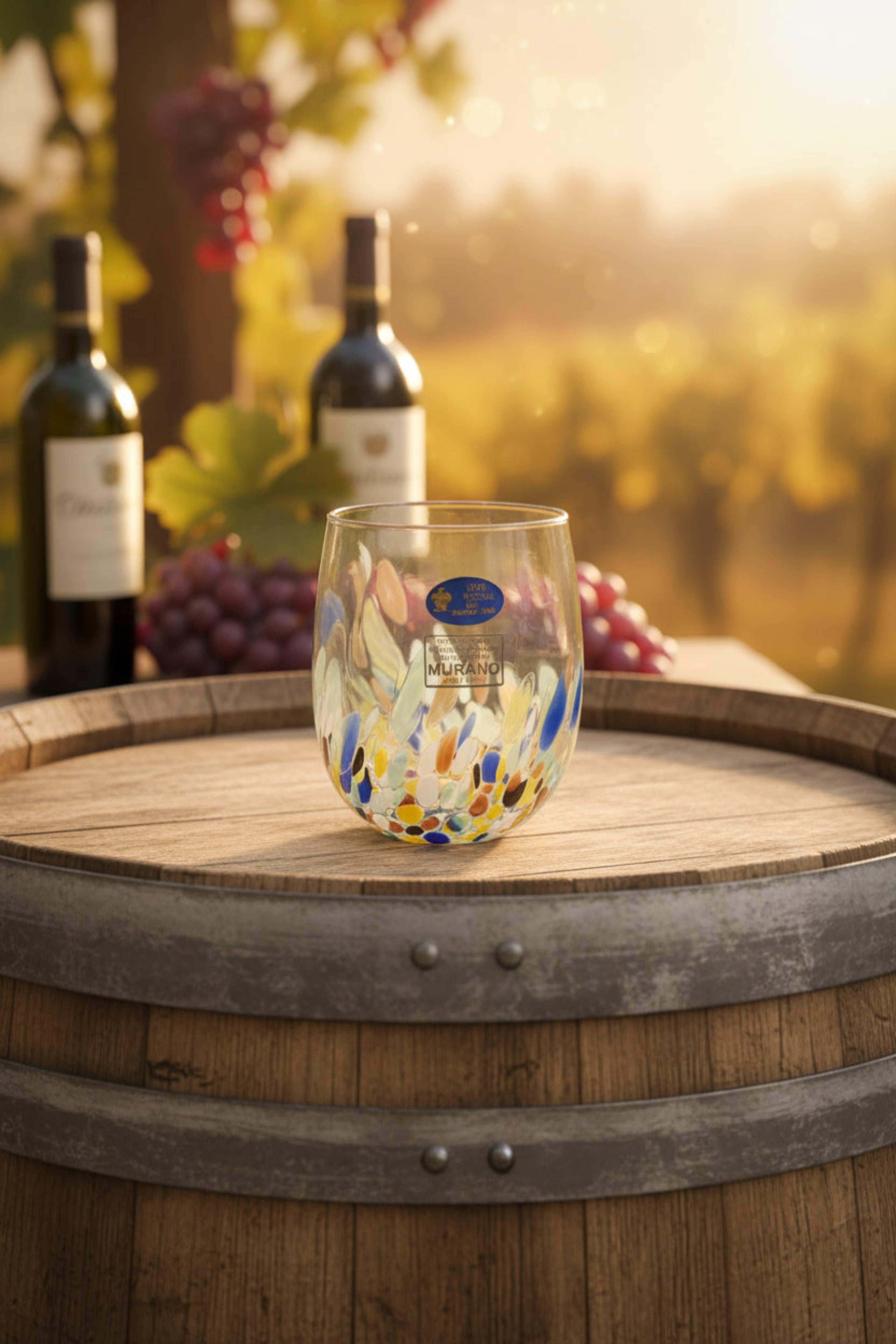 Murano Confetti Stemless Wine Glasses Hand Blown Italy New Set of 2
