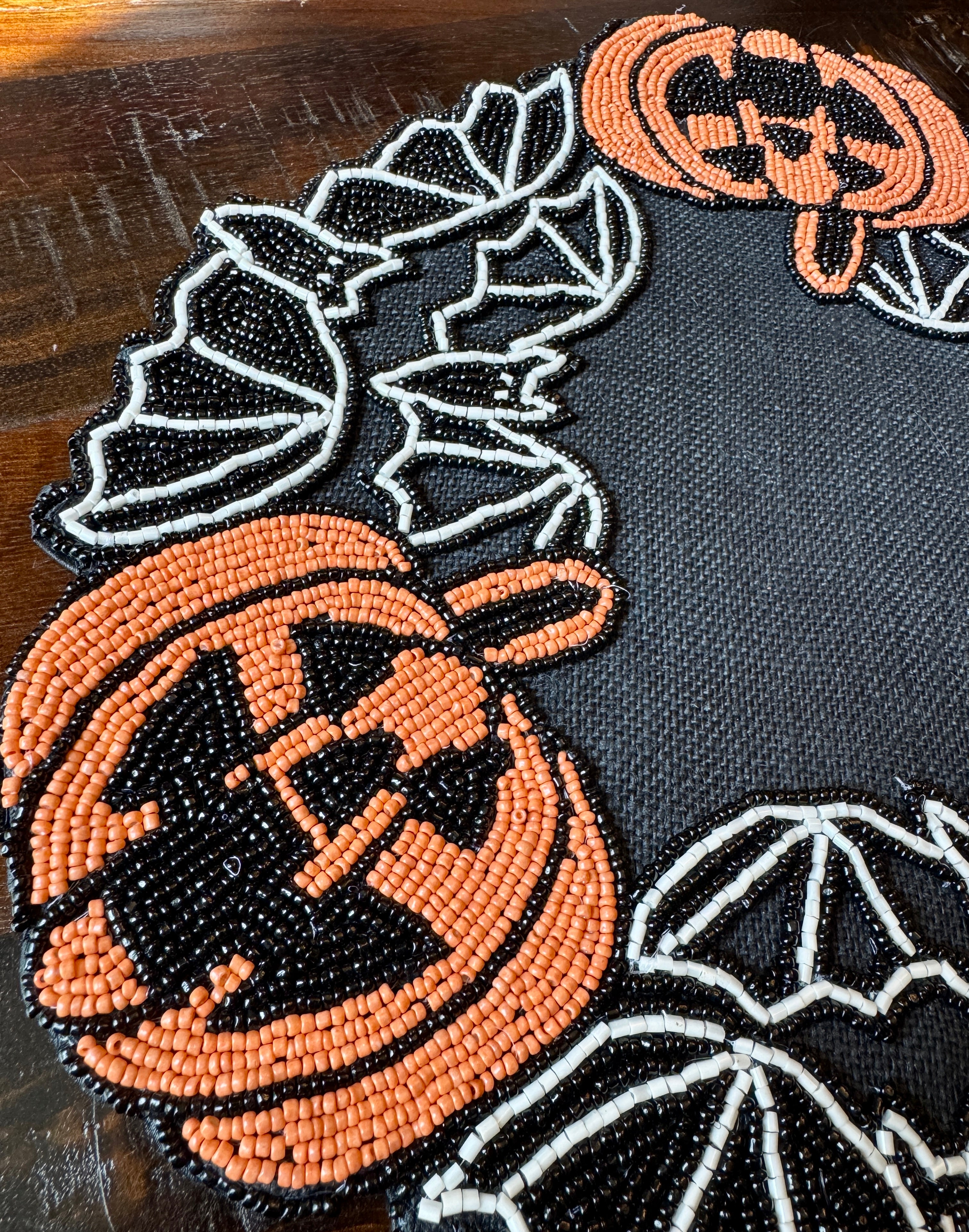 Set of 4 Tahari Halloween Beaded Charger Pumpkin Placemats