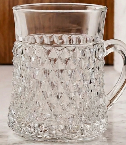 Vintage Diamond-Cut Glass Mugs (Set of 2)
