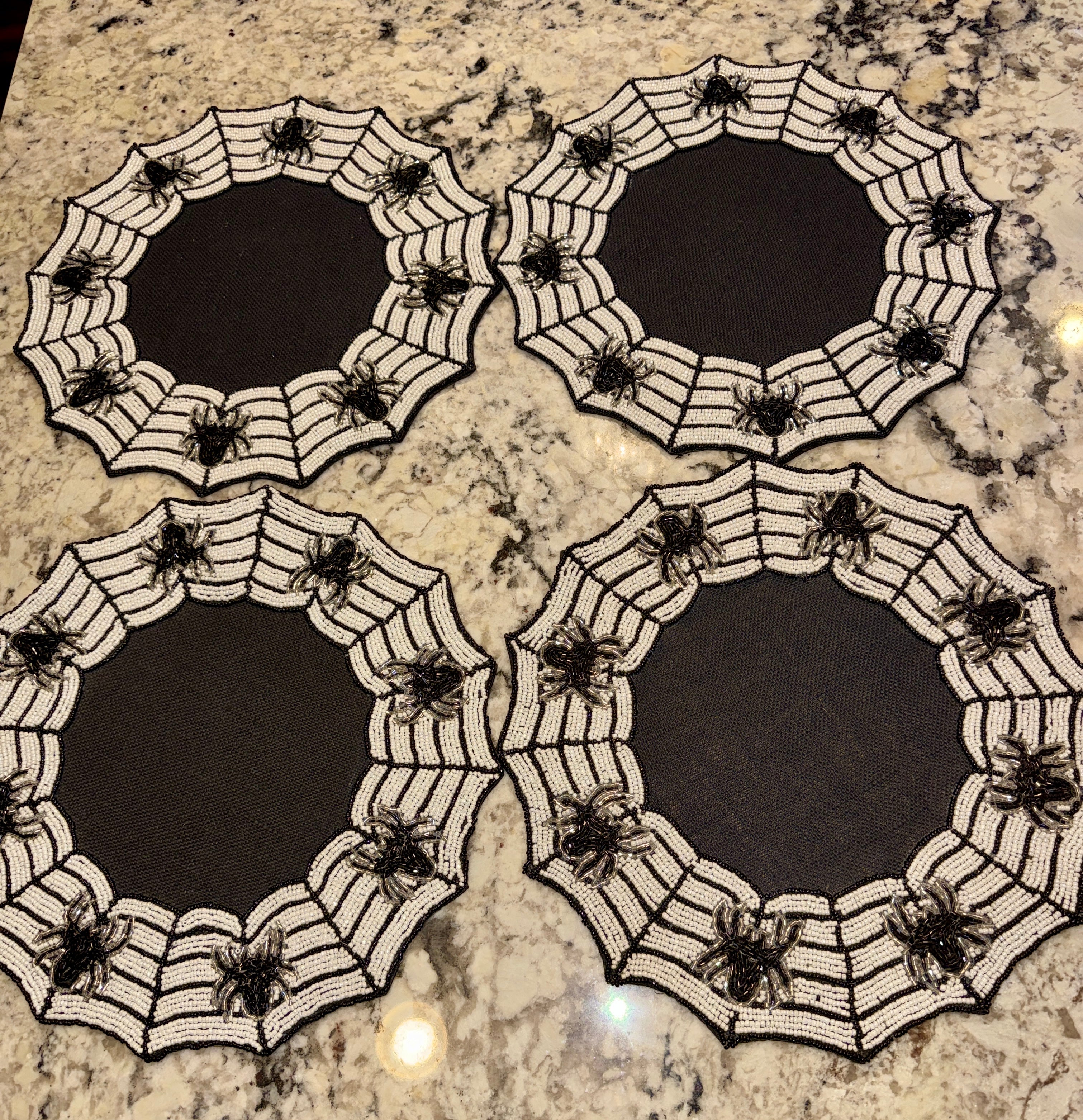 Set of 4 Tahari Halloween Beaded Charger Spider Web Placemats