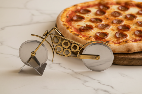 Motorcycle Pizza Cutter with Stand