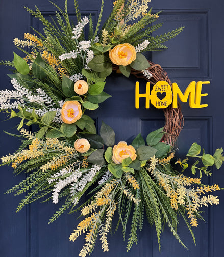 Yellow Blooms “Home Sweet Home” Wreath