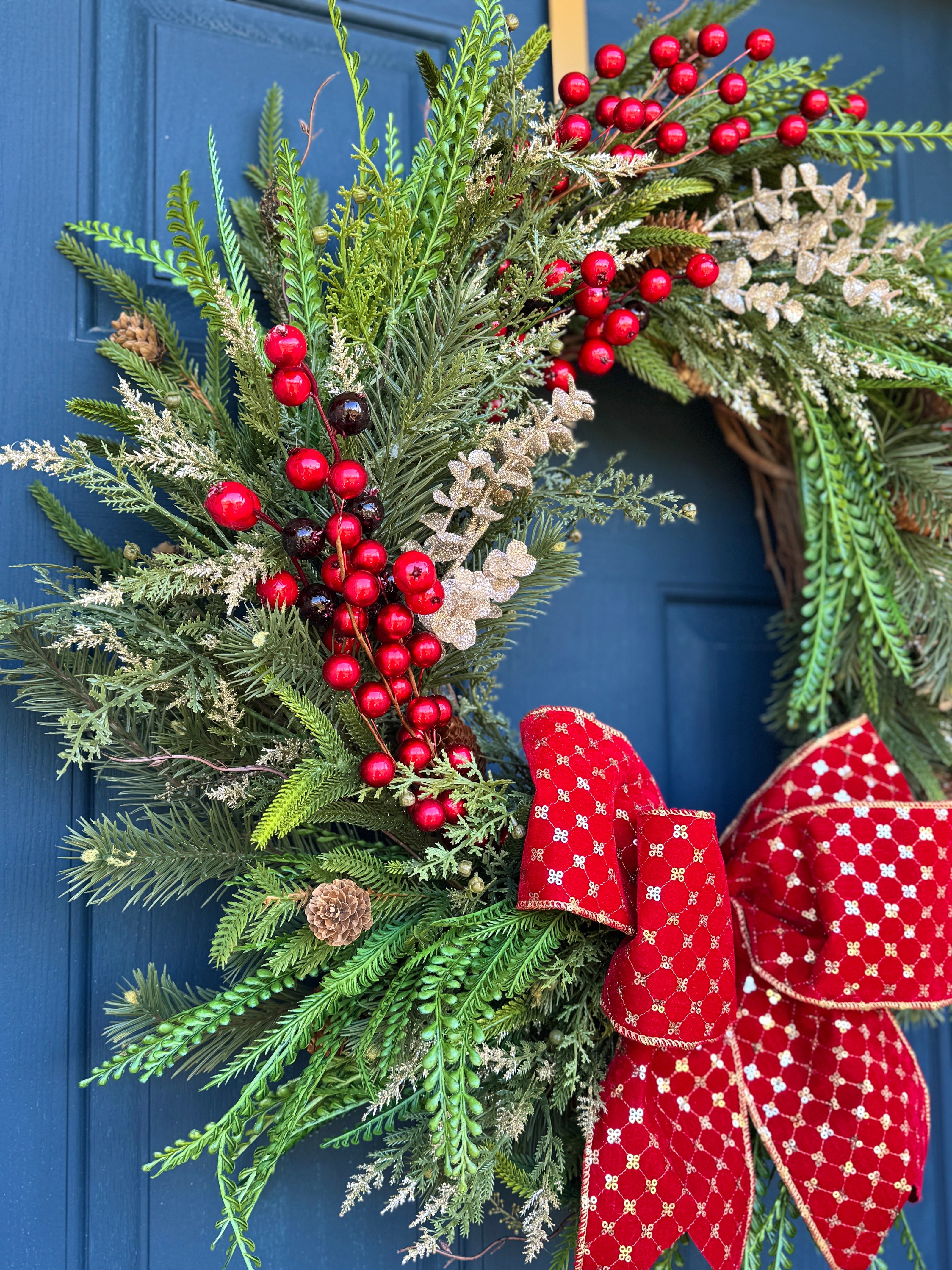 AVAILABLE IN STORE - Classic Holiday Wreath with Red Bow & Berries