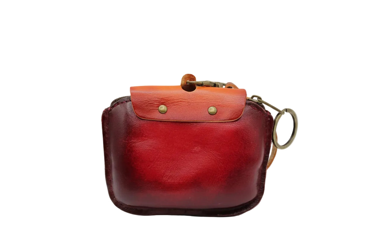 Handmade Leather Ladybug Coin Purse Wristlet Keychain Zipper Pouch Animal Wallet