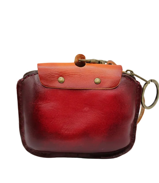 Handmade Leather Ladybug Coin Purse Wristlet Keychain Zipper Pouch Animal Wallet