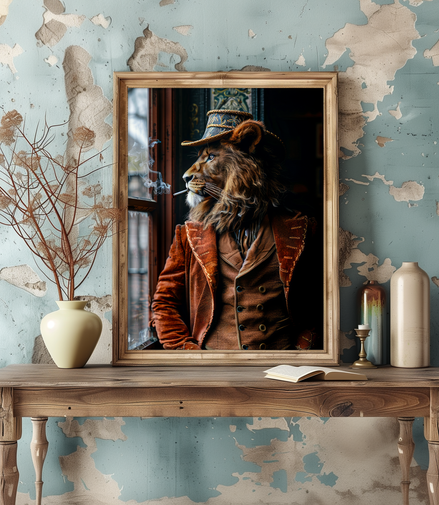 Dapper Lion Smoking Wall Decor - 8x10 PRINT ONLY