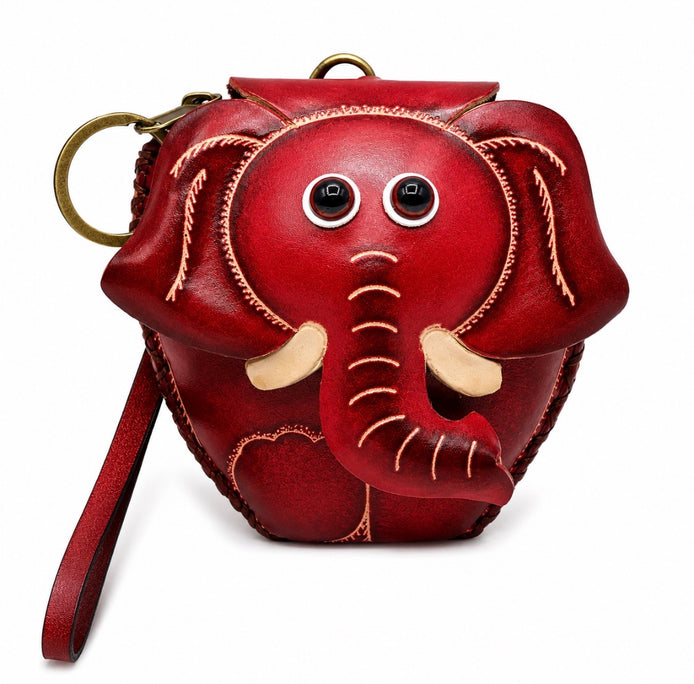 Handmade Leather Elephant Wristlet Coin Purse Wallet