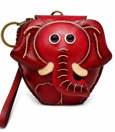 Handmade Leather Elephant Wristlet Coin Purse Wallet